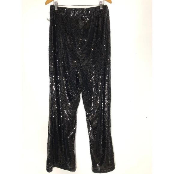 City Chic Avery Pant Sequin Embellished Pull On Mid Rise Wide Leg Black 14 NWT - Picture 3 of 6